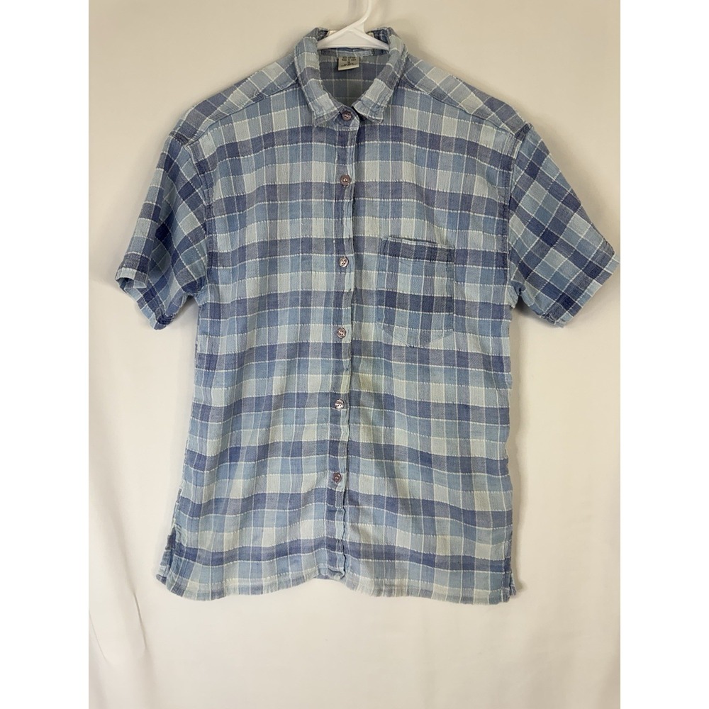 Christine Parker Blue Plaid ButtonDown Shirt Size M UGC Short Sleeve Lightweight - Picture 1 of 6